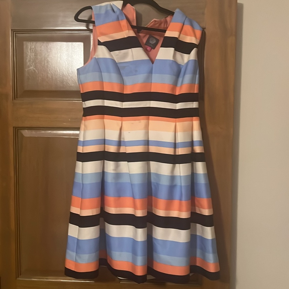 Vince Camuto dress, multi color stripe., size 14